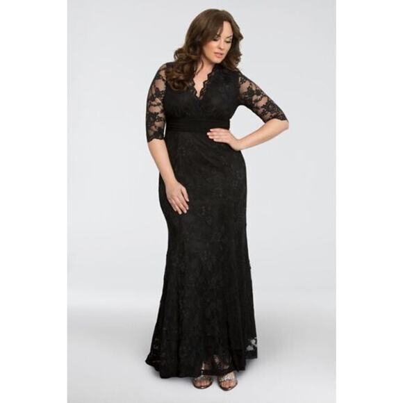 Kiyonna Dress Maxi Black Lace Screen Siren Size 12 Party Gala Slimming Gown - Picture 6 of 14